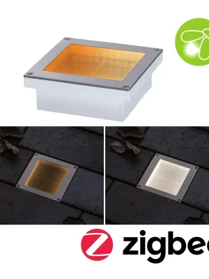 Značkový LED zemní svítidlo Smart Home Zigbee Brick neláká hmyz IP67 hranaté 100x100mm CCT 1W 230V ocel ocel - PAULMANN