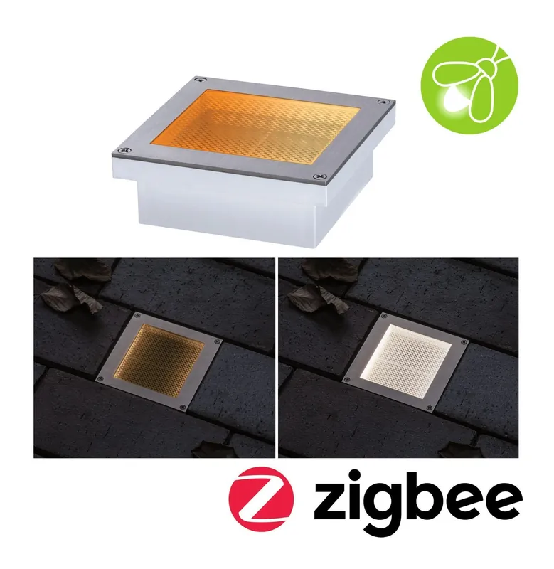 Značkový LED zemní svítidlo Smart Home Zigbee Brick neláká hmyz IP67 hranaté 100x100mm CCT 1W 230V ocel ocel - PAULMANN