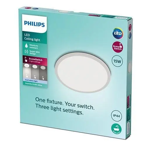 Akce LED Koupelnové stropní svítidlo Philips Superslim CL550 8719514327221 15W 1500lm 4000K IP44 25cm bílé, 3-krokové stmívání - PHILIPS (929002667601)