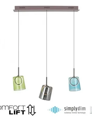 ZULA LED závěsné svítidlo podlouhlé 3 ramenné vícebarevné kov v kávové barvě SimplyDim 3000K - PAUL NEUHAUS Must-Have