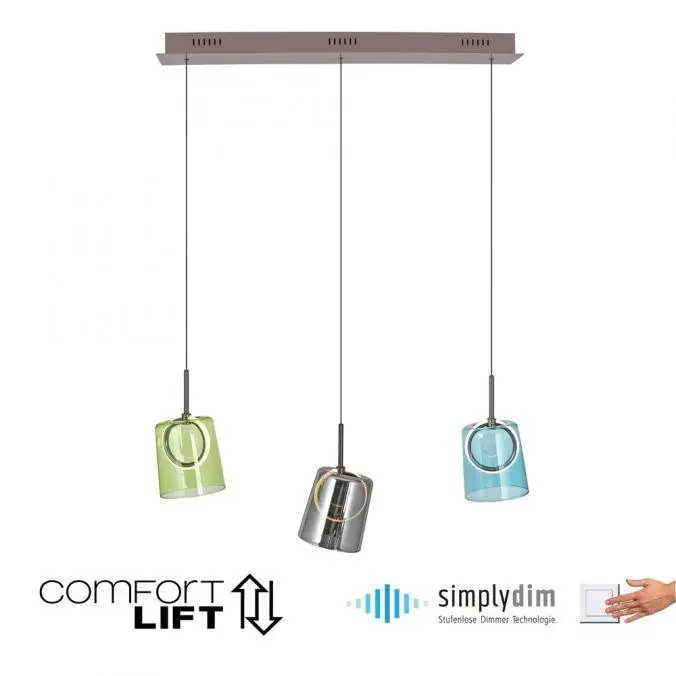 ZULA LED závěsné svítidlo podlouhlé 3 ramenné vícebarevné kov v kávové barvě SimplyDim 3000K - PAUL NEUHAUS Must-Have