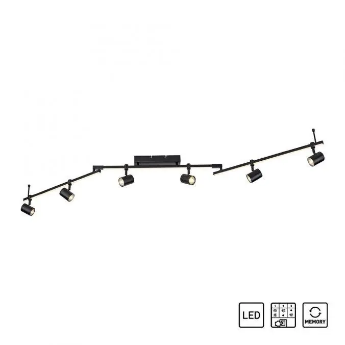 Akce BARIK LED stropní svítidlo 6-ramenné LED černá otočné s paměťovou funkcí 3000K - PAUL NEUHAUS